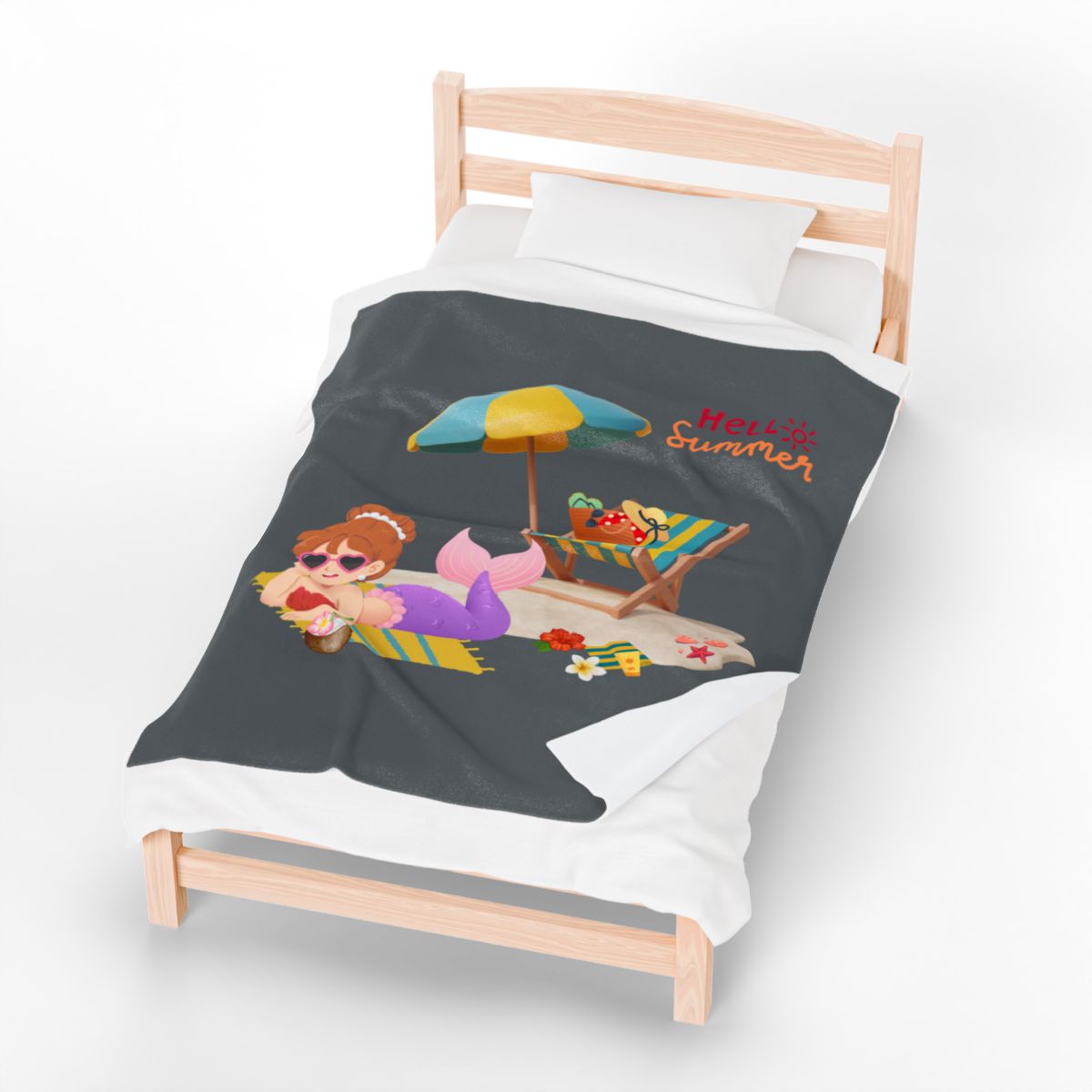 Mermaid lounging on a beach towel Velveteen Plush Blanket