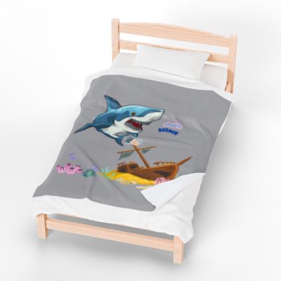 Shark ship colorful coral reef Velveteen Plush Blanket