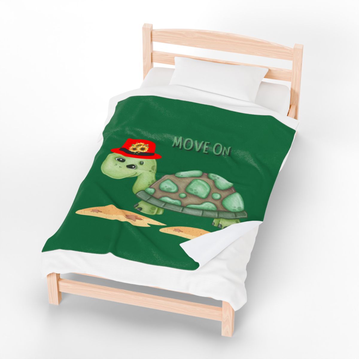 Turtle with a sunflower hat Velveteen Plush Blanket