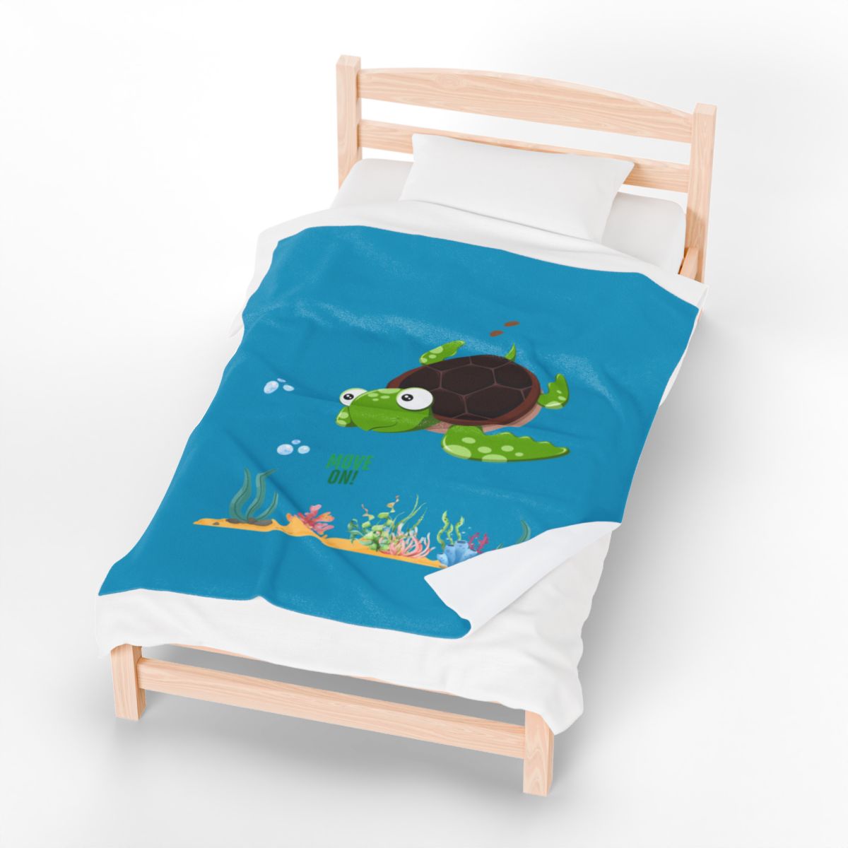 Turtle with seaweed and bubble Velveteen Plush Blanket