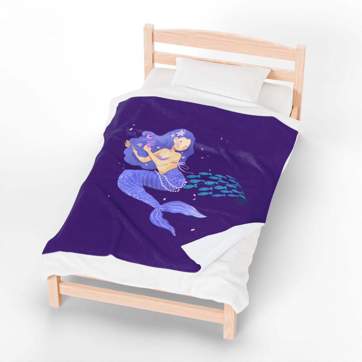 The mermaid and her school fish Velveteen Plush Blanket