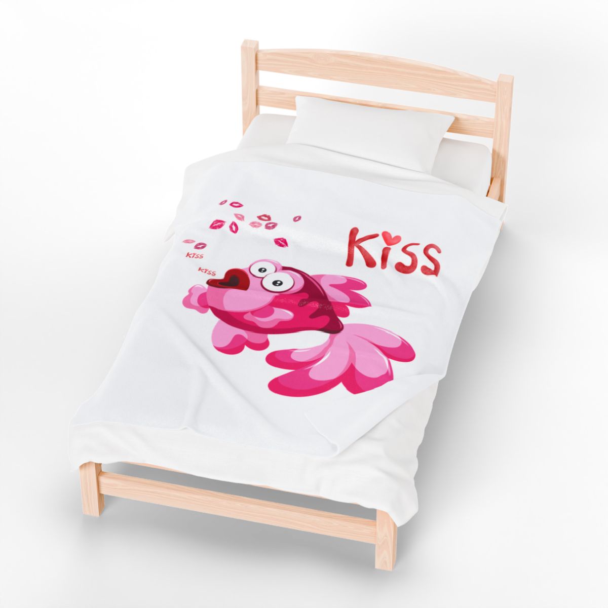 Pink fish with open mouth and kiss Velveteen Plush Blanket