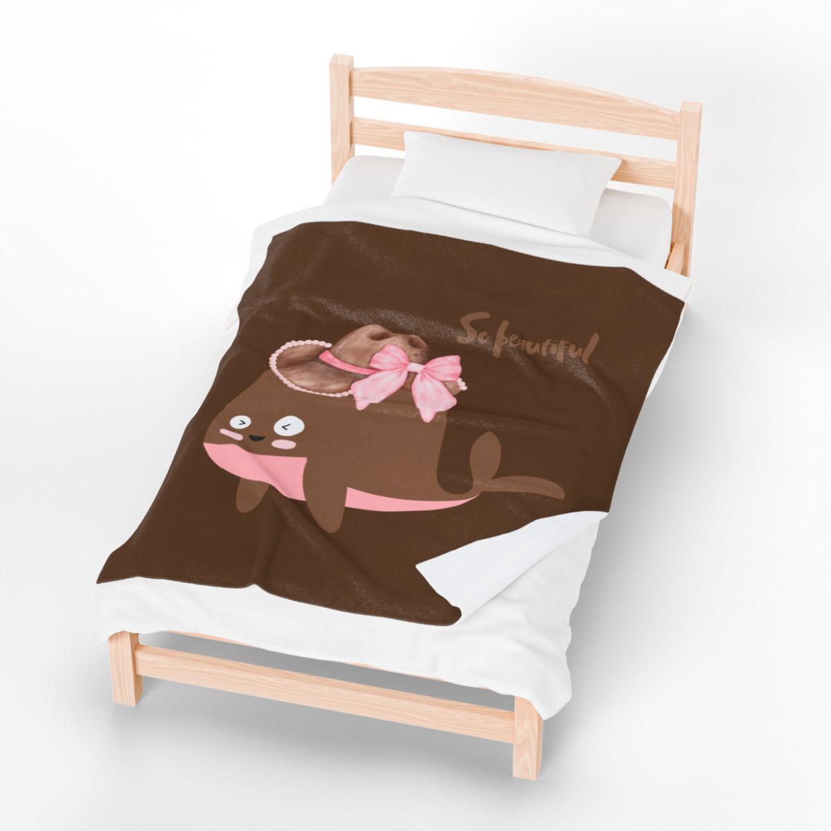 Whale wearing a cowboy hat with a pink bow Velveteen Plush Blanket