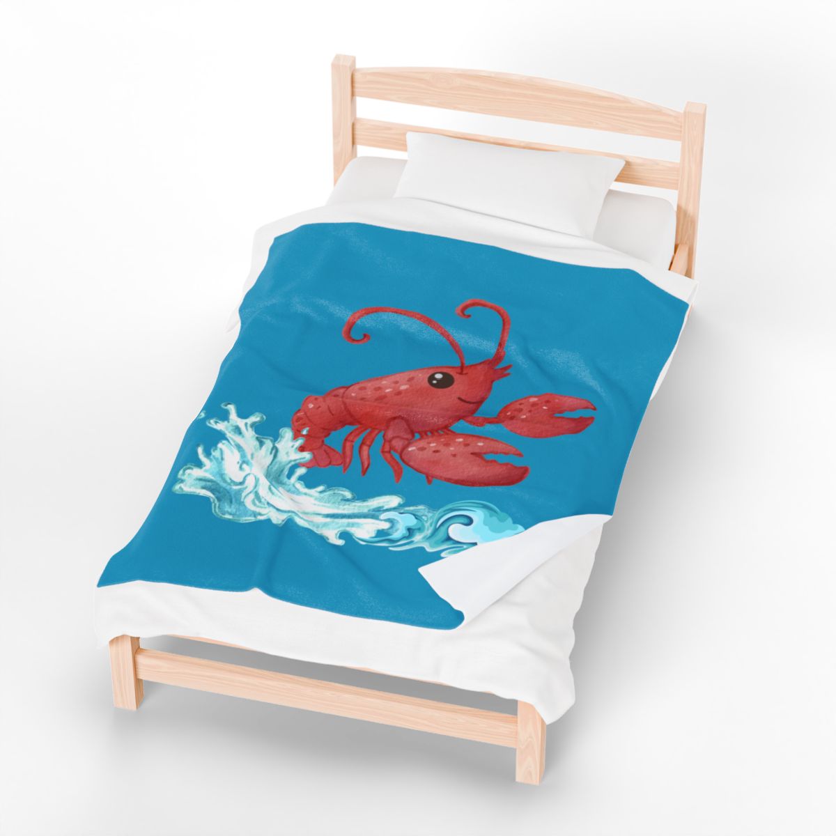 Cheerful red lobster emerging from stylized blue waves Velveteen Plush Blanket