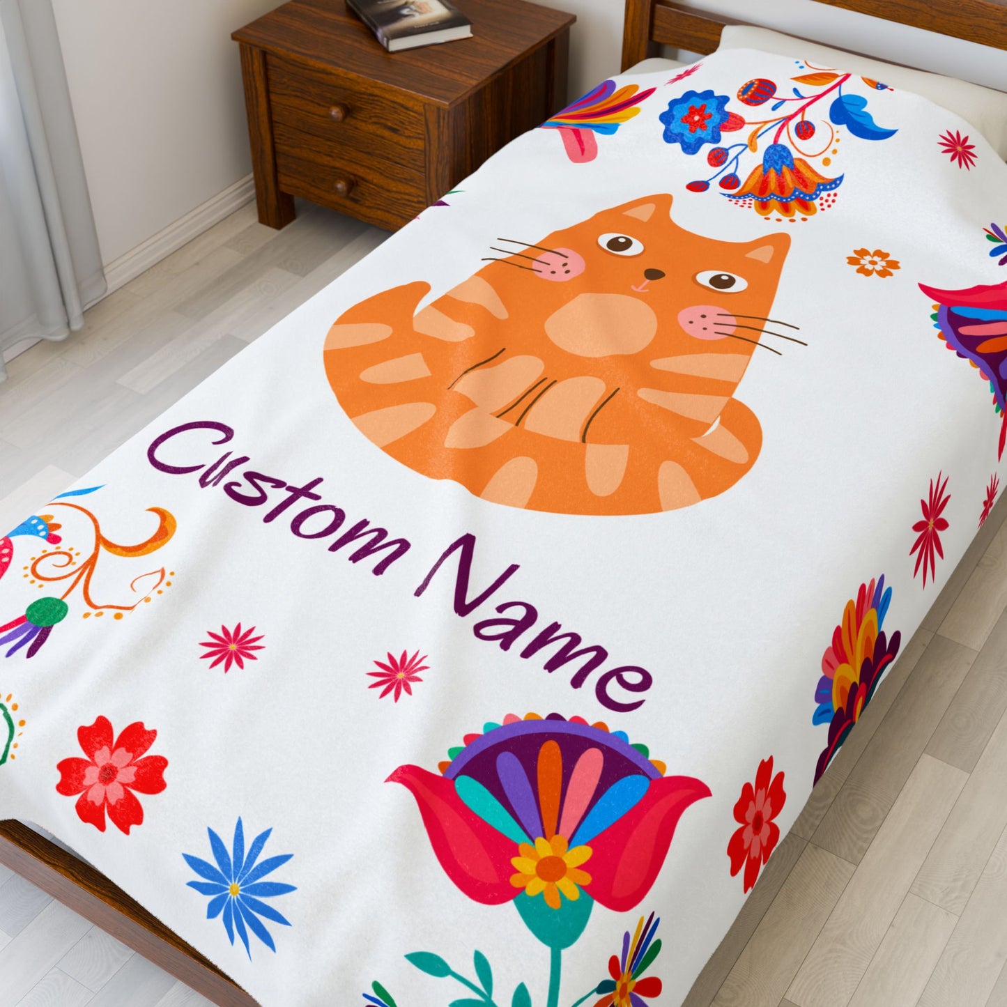 Custom Cat Velveteen Plush Blanket, Personalized Gift for Cat Lovers, Cozy Home Decor, Birthday, Holiday Blanket