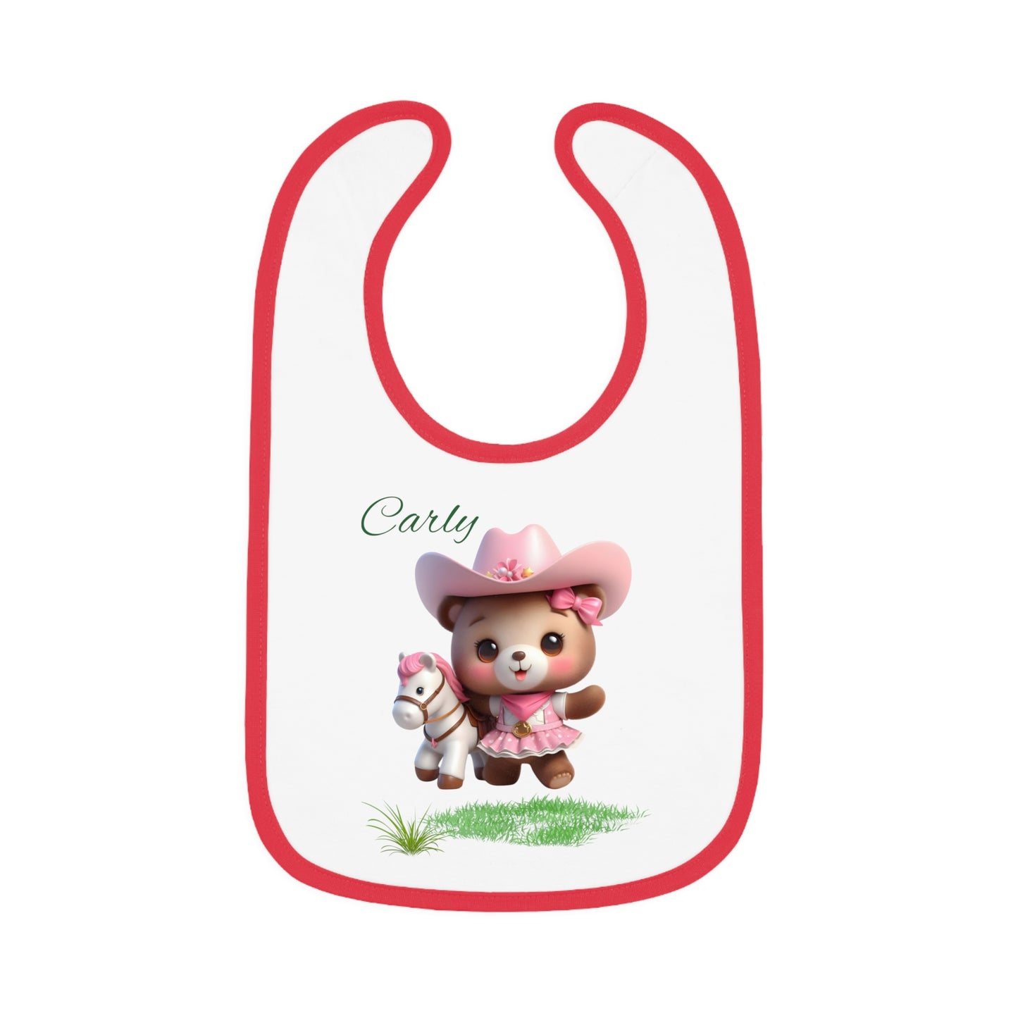 Personalized Baby Bib – Pink Cowgirl Bear Design (Name Customizable)