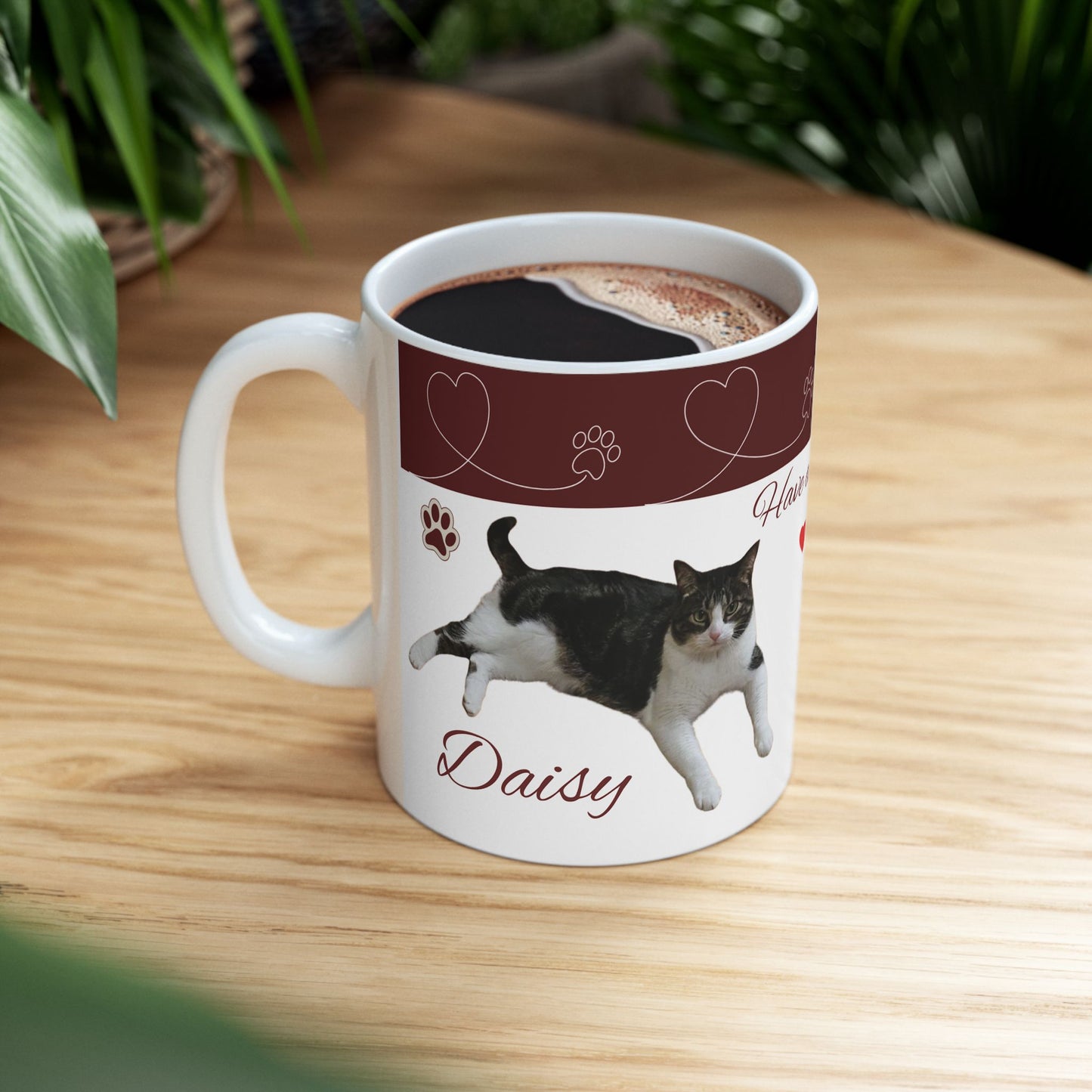 Have a Nice Day Cat Mug — Cute Paw Print Ceramic Coffee Cup (11oz/15oz)