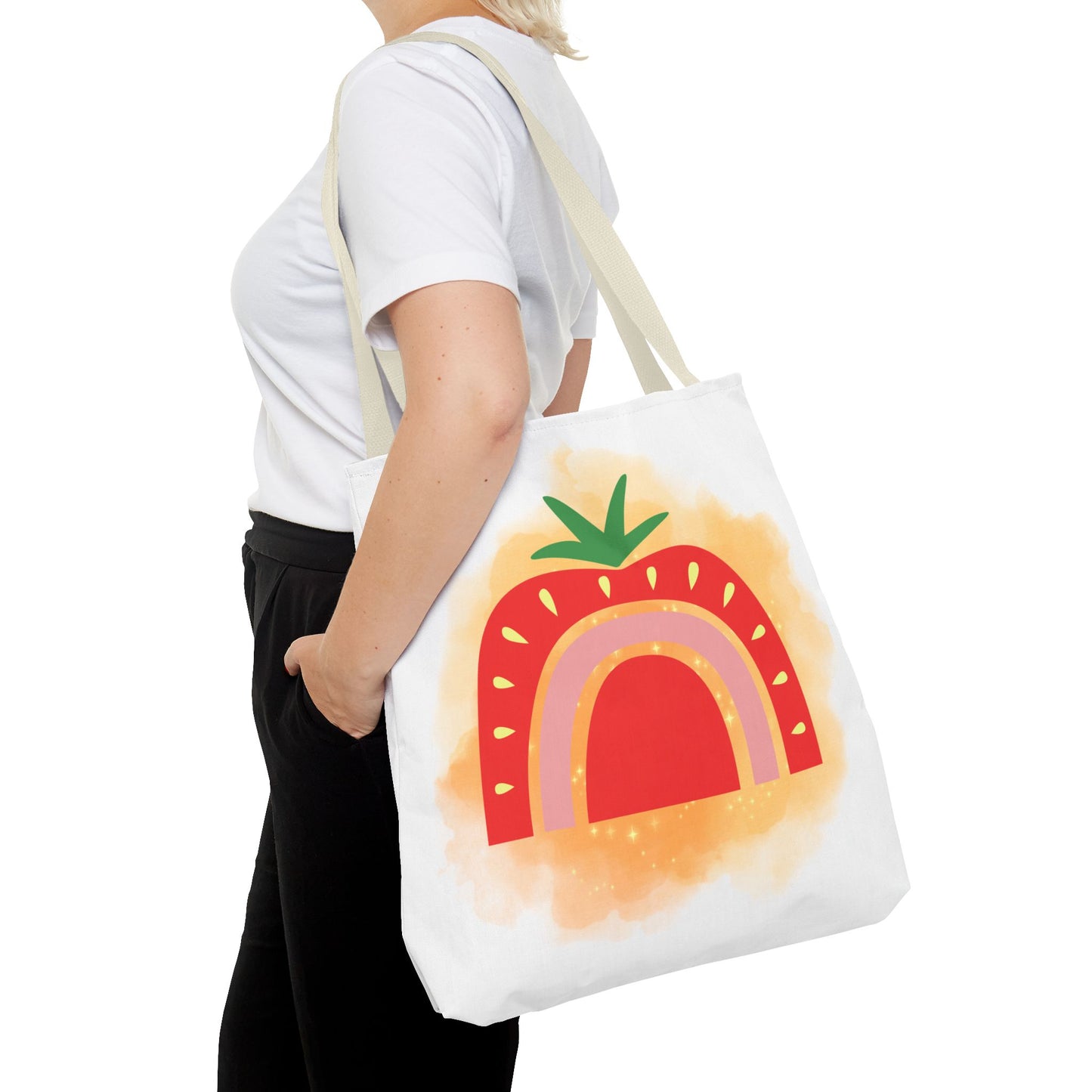 Strawberry Rainbow Tote Bag – Cute Fruit Watercolor AOP Tote