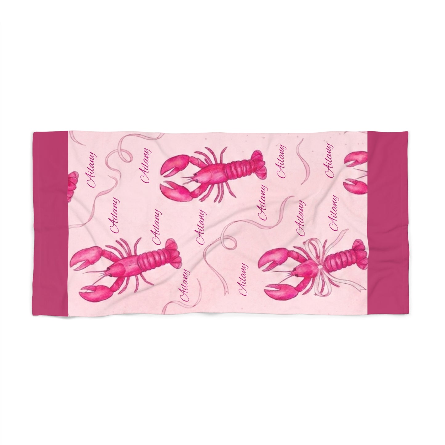 Pink Lobster Beach Towel — Personalized Nautical Summer Towels (Name Option)
