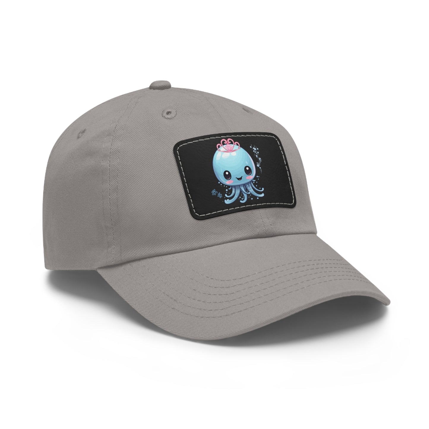 Blue jellyfish with a pink tiara Dad Hat with Leather Patch (Rectangle)