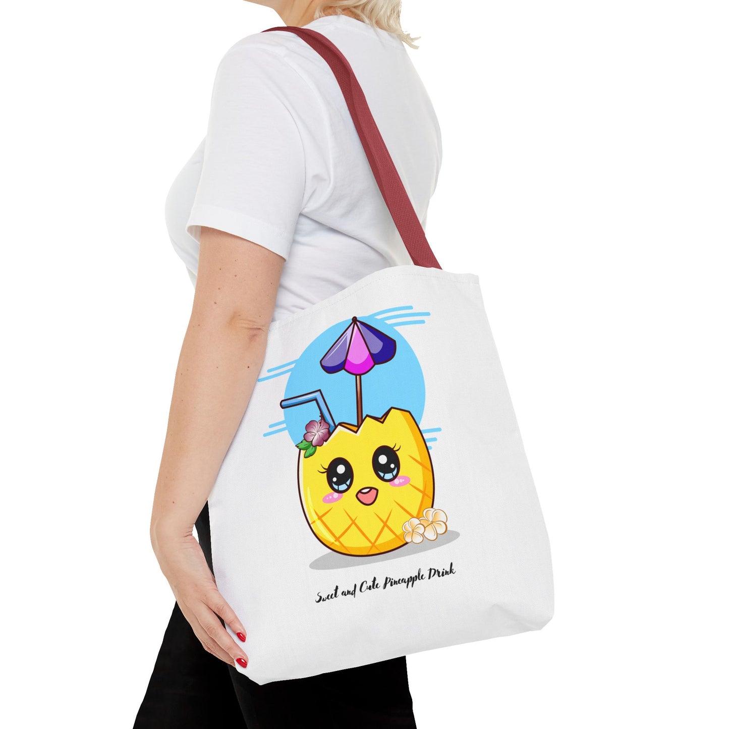 Pineapple Picnic Tote Bag — Cute Kawaii Tropical Drink Design