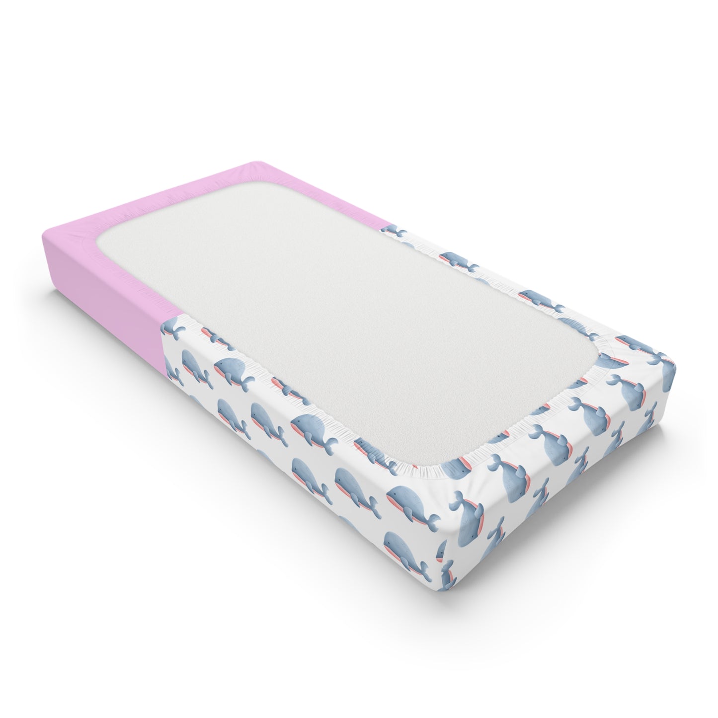 Whale Pattern Baby Changing Pad Cover — Personalized Pink Name Panel (Nursery Shower Gift)