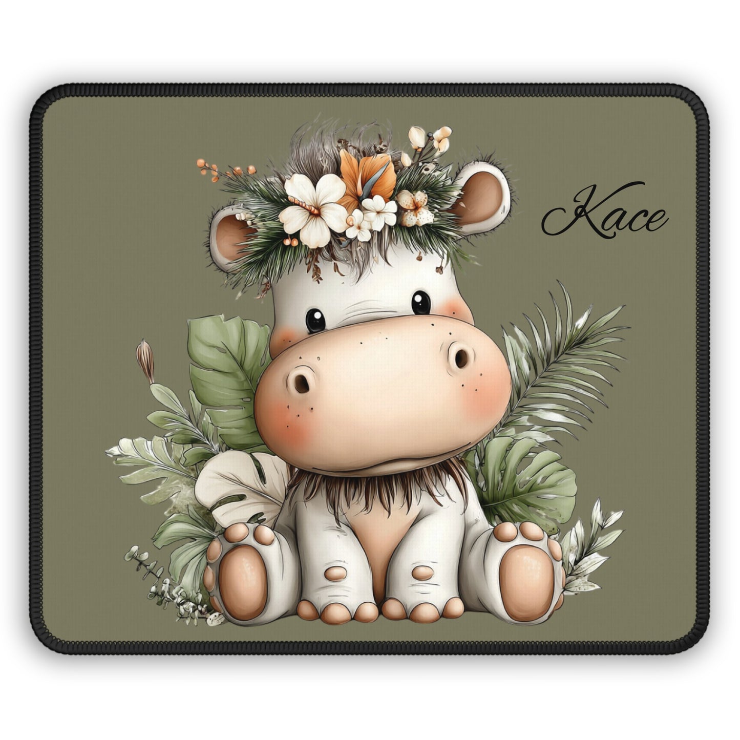 Cute Floral Cow Gaming Mouse Pad — Personalized Name Option