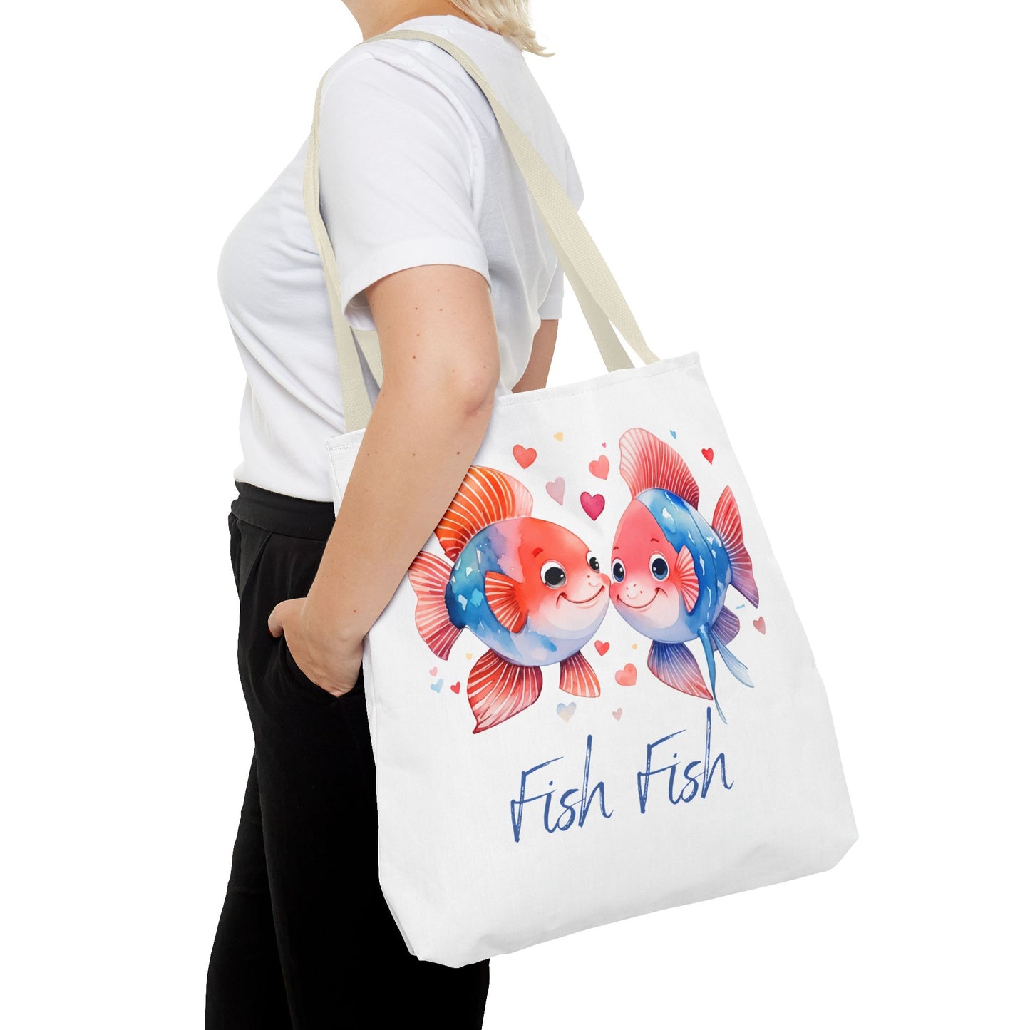 Cute Fish Couple Tote Bag — 'Fish Fish' Romantic Sea Life Beach Shopper