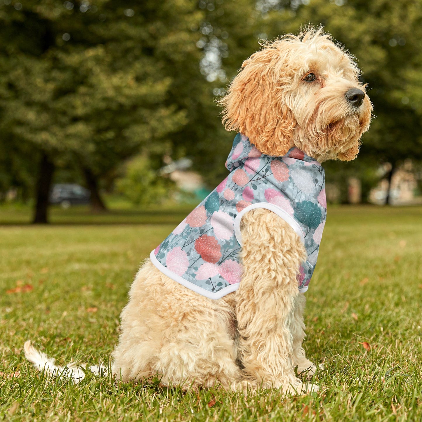 Dog Hoodie – Pastel Floral Pattern Pet Hoodie (Pink & Teal)