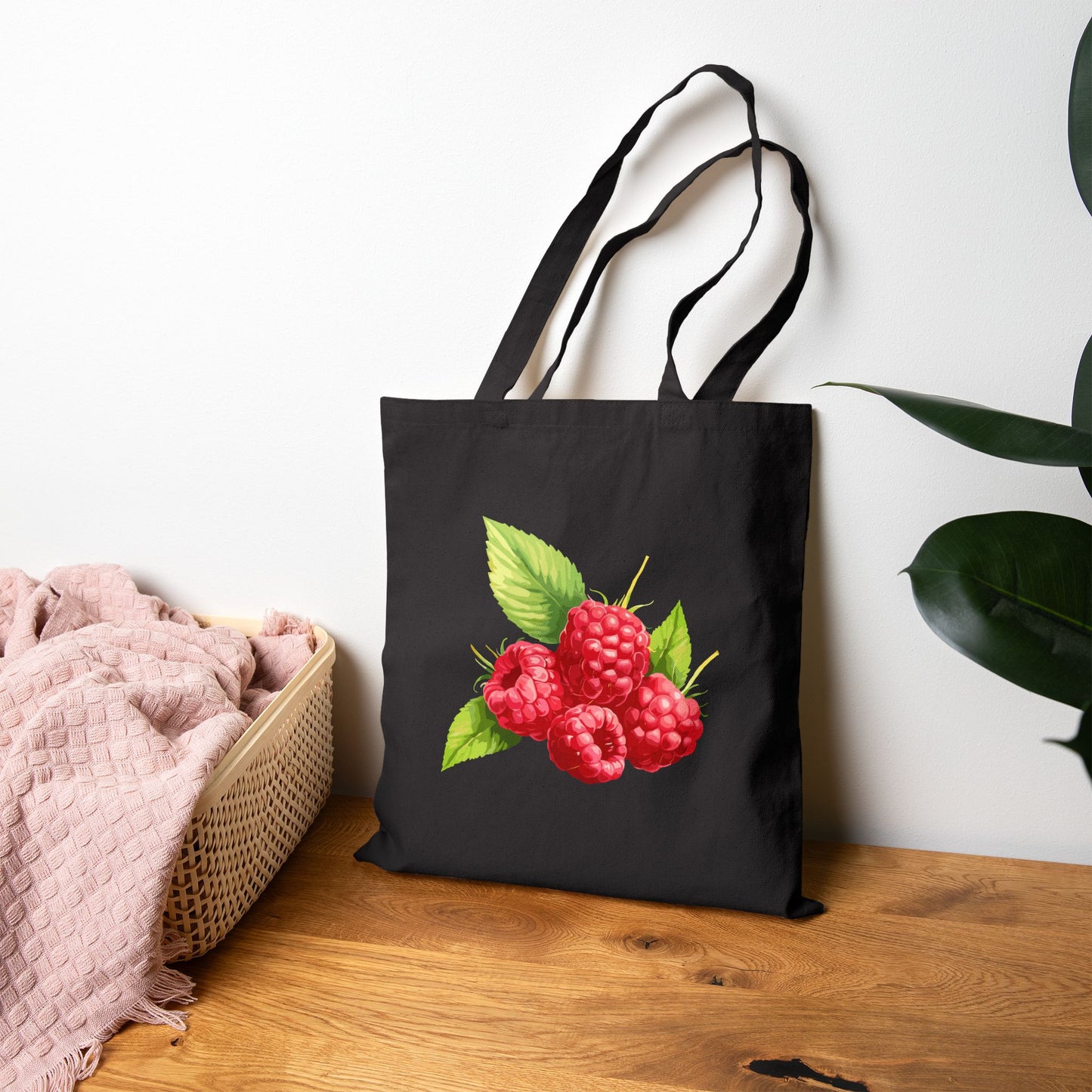 Raspberry Bouquet Tote Bag — Vintage Fruit Canvas Market Tote