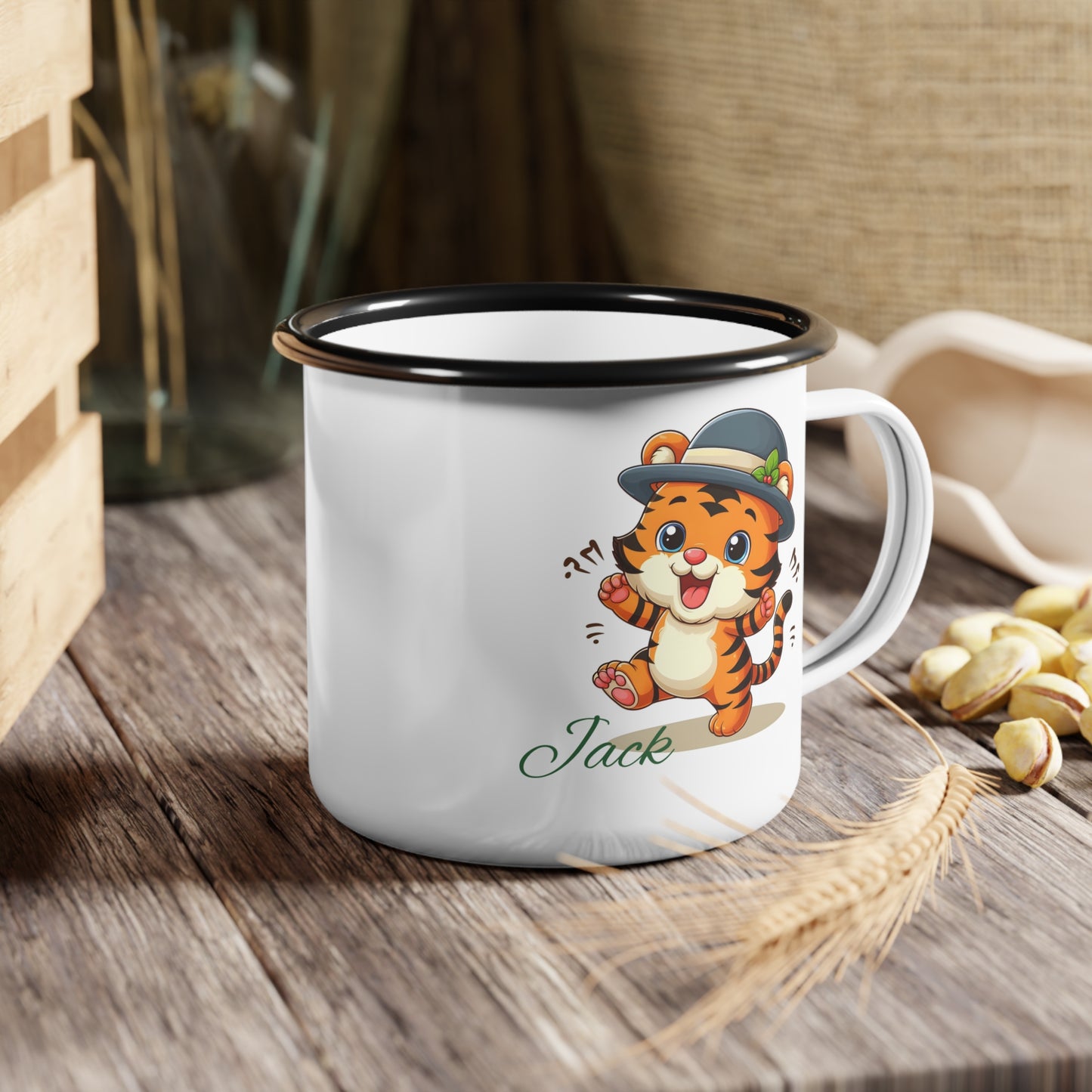 Personalized Tiger Enamel Camp Cup - Fun & Whimsical Design for Kids