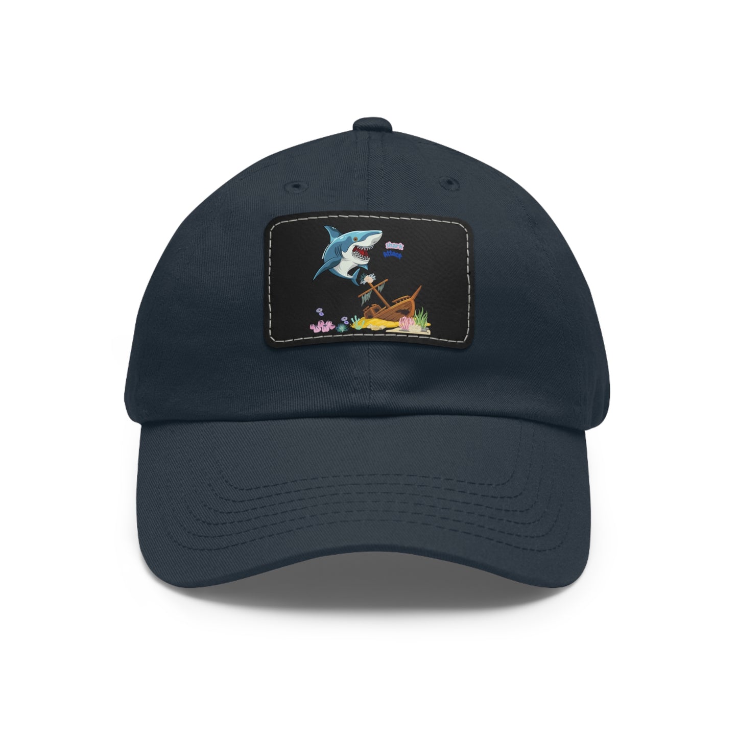 Shark ship colorful coral reef Dad Hat with Leather Patch (Rectangle)