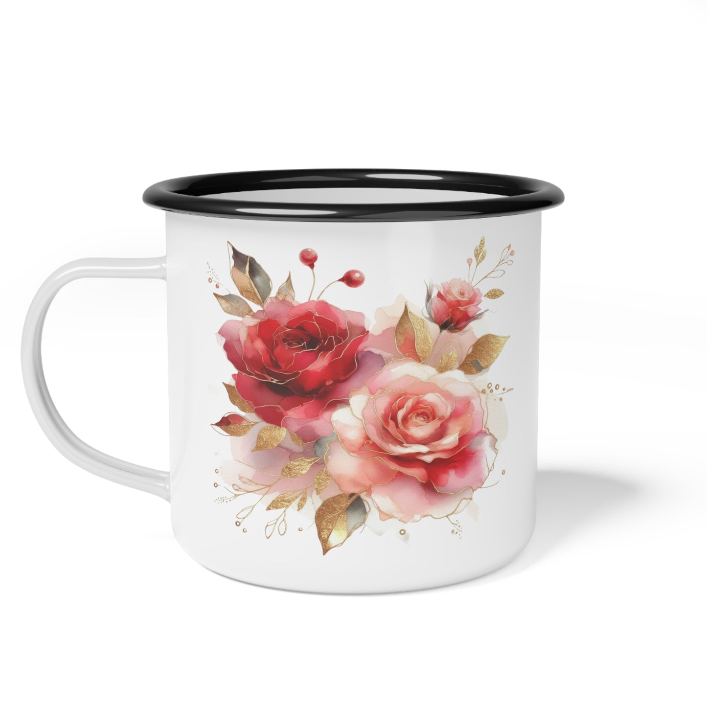 Floral Enamel Camp Cup - Vintage Rose Design for Camping & Home