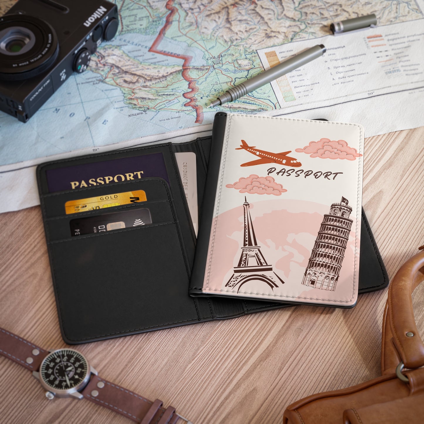 Travel Passport Cover — Eiffel Tower & Leaning Tower Design (Passport)