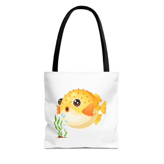 Cartoon Pufferfish with seaweed Tote Bag