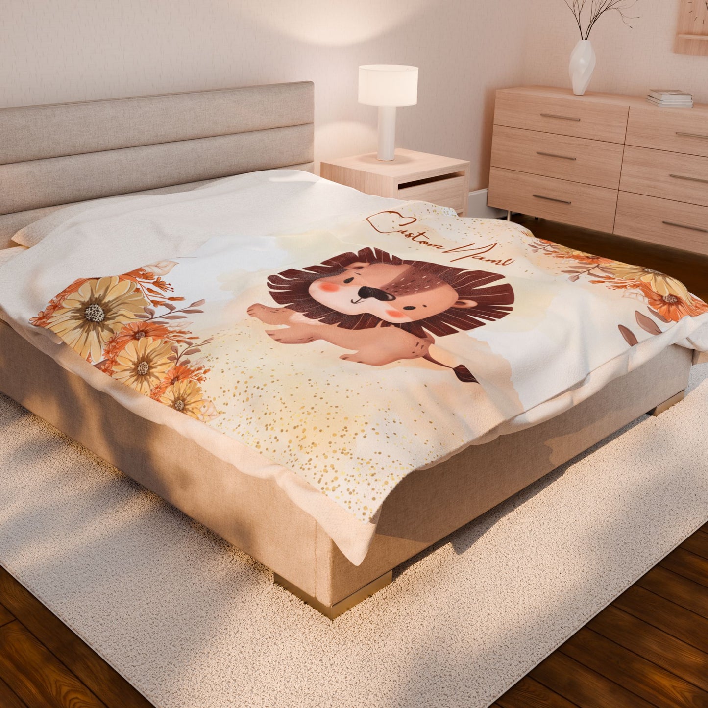 Custom Lion Velveteen Plush Blanket, Cozy Throw for Kids, Nursery Decor, Baby Shower Gift, Unique Child’s Blanket