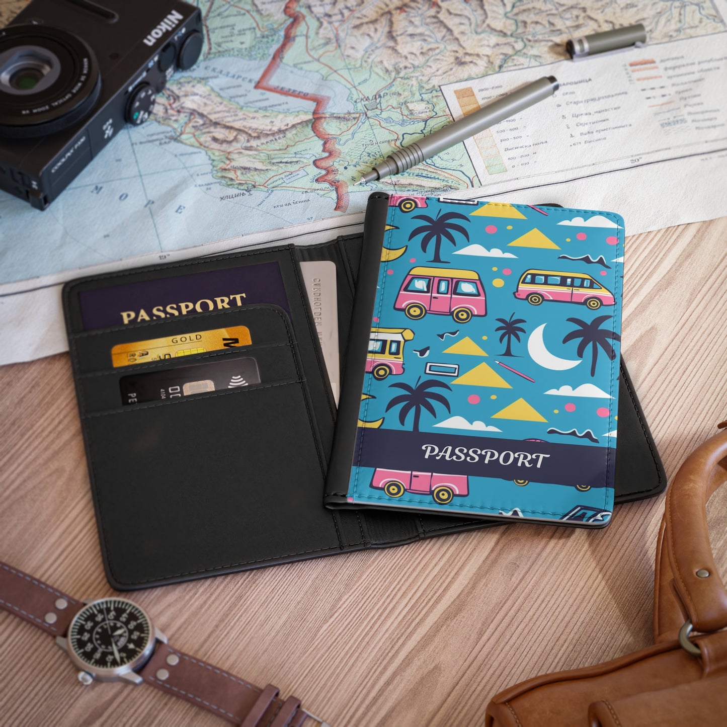 Retro Camper Passport Cover — Tropical Van Travel Passport Holder