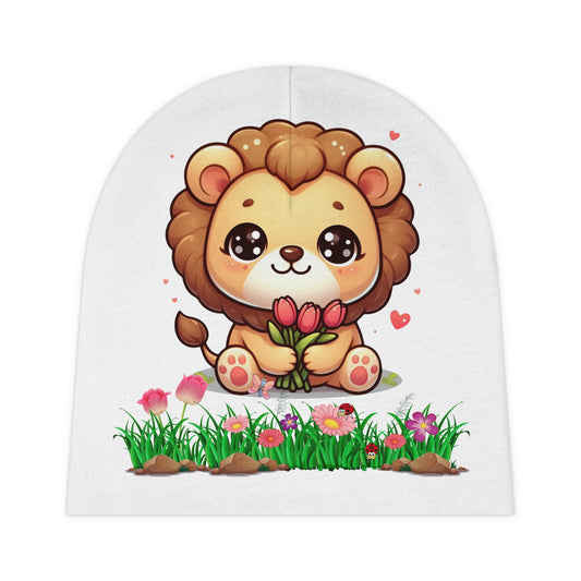Cute Lion Baby Beanie — Floral Tulip Nursery Hat for Newborns