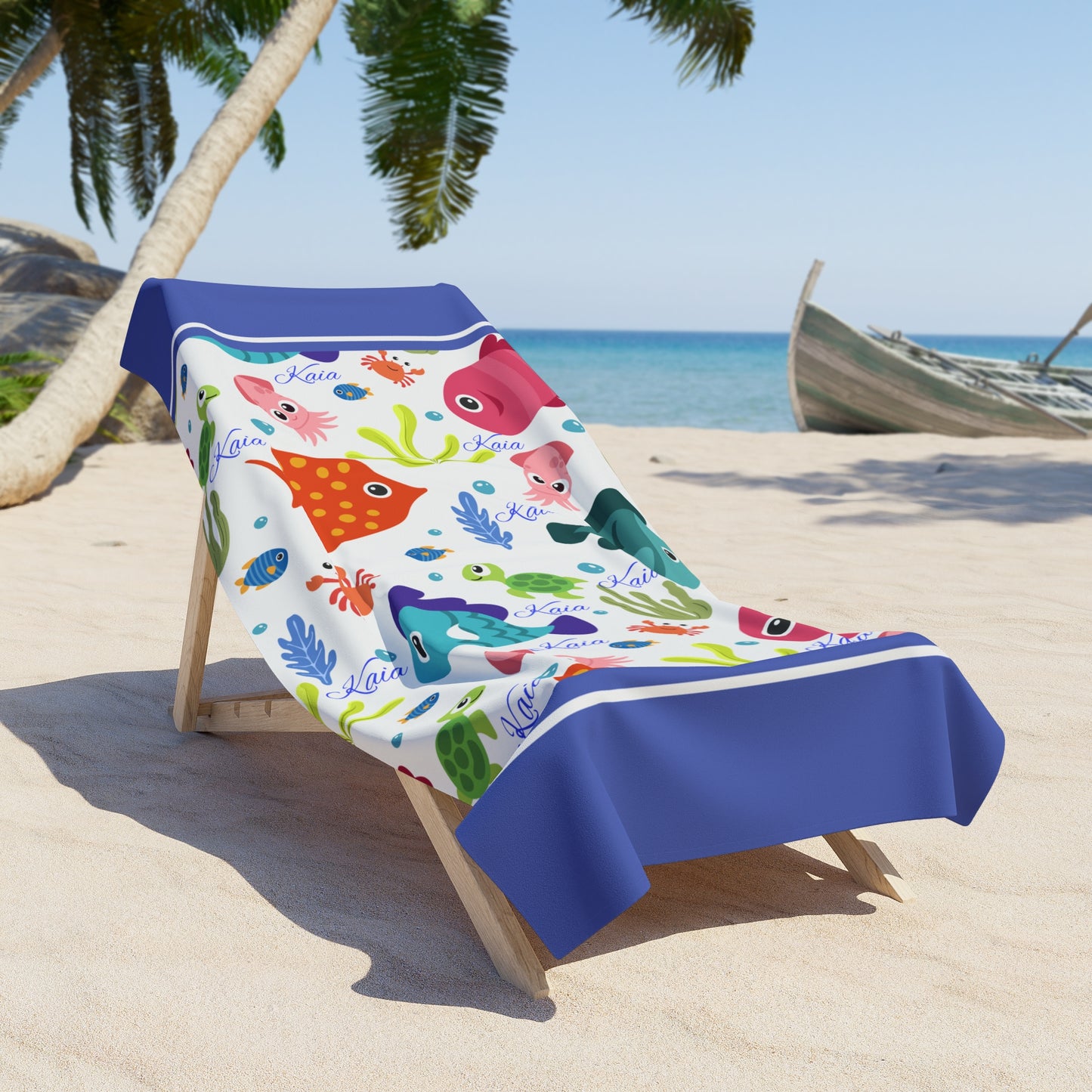 Cute Colorful Sea Creatures Beach Towel – Playful Fish & Ocean Life Print