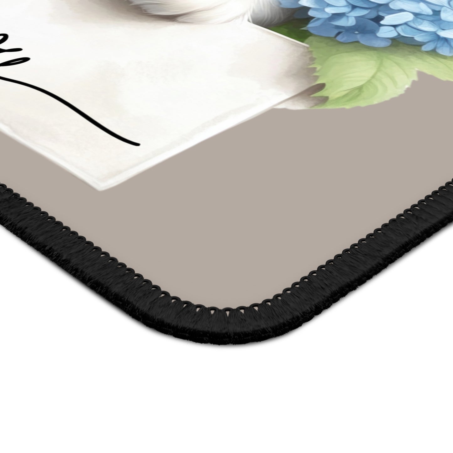 Cute Kitten "I  You" Gaming Mouse Pad — Floral Hydrangea Desk Mat for Cat Lovers
