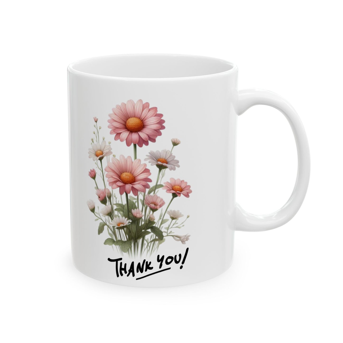 Thank You Floral Ceramic Mug (11oz & 15oz) — Pink Bouquet Appreciation Gift