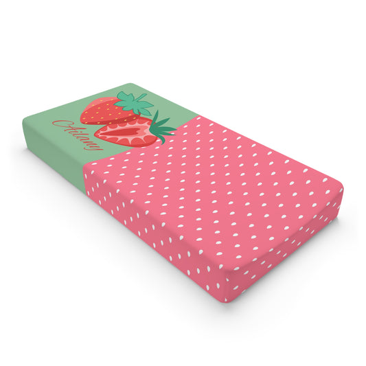 Strawberry Sweet Baby Changing Pad Cover — Pink Polka Dot Nursery Accessory