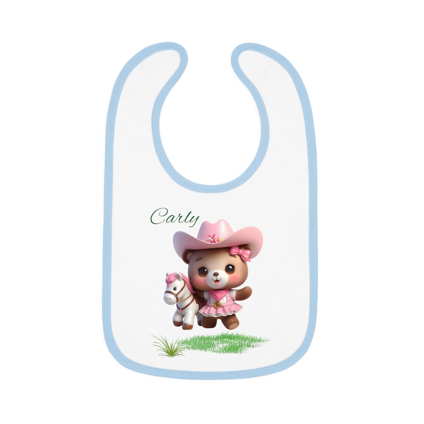 Personalized Baby Bib – Pink Cowgirl Bear Design (Name Customizable)