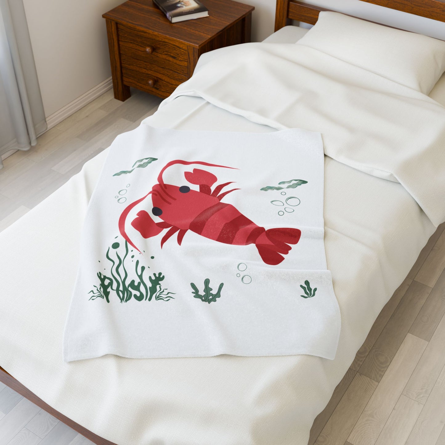 Red crayfish in an aquatic environment Velveteen Plush Blanket