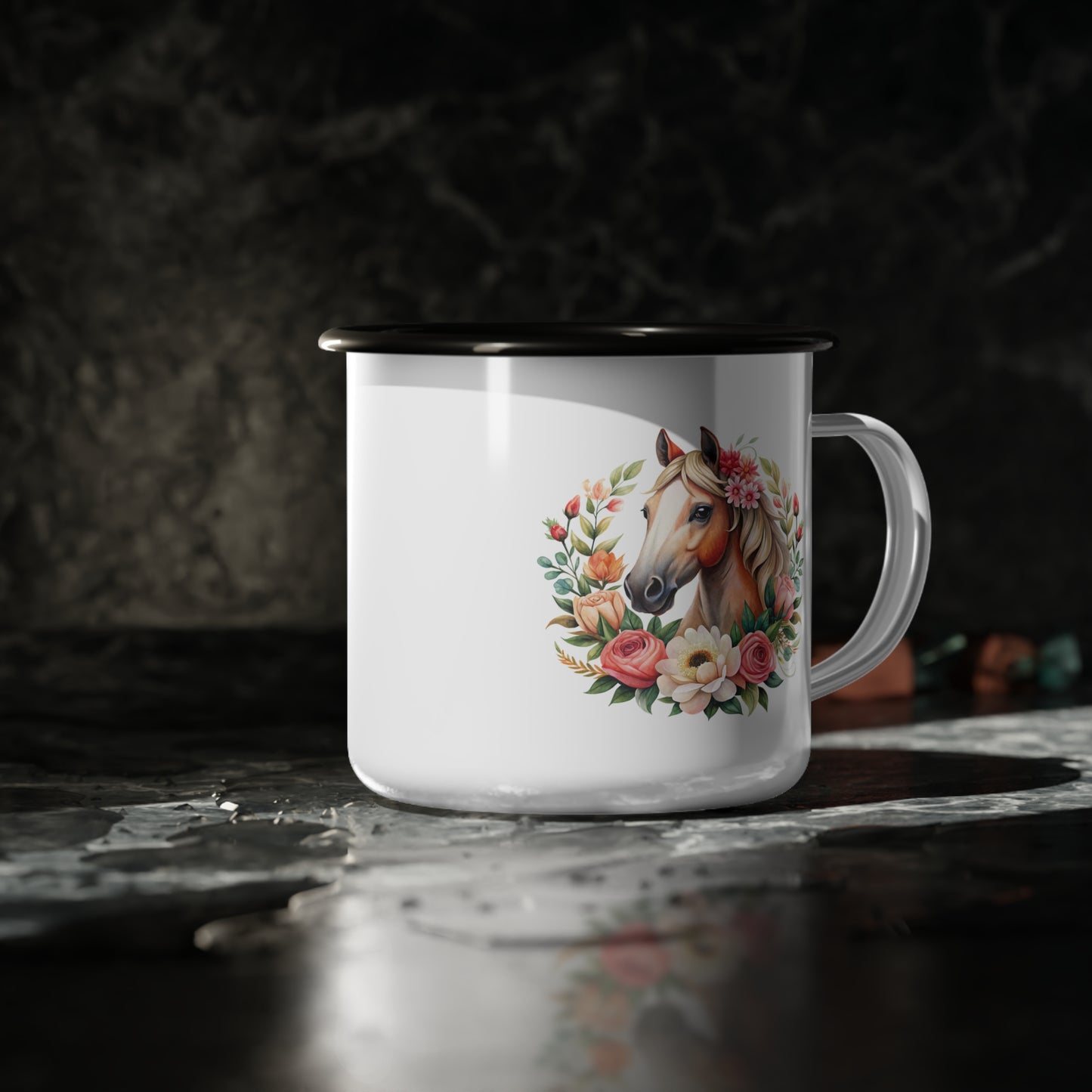 Floral Horse Enamel Camp Cup