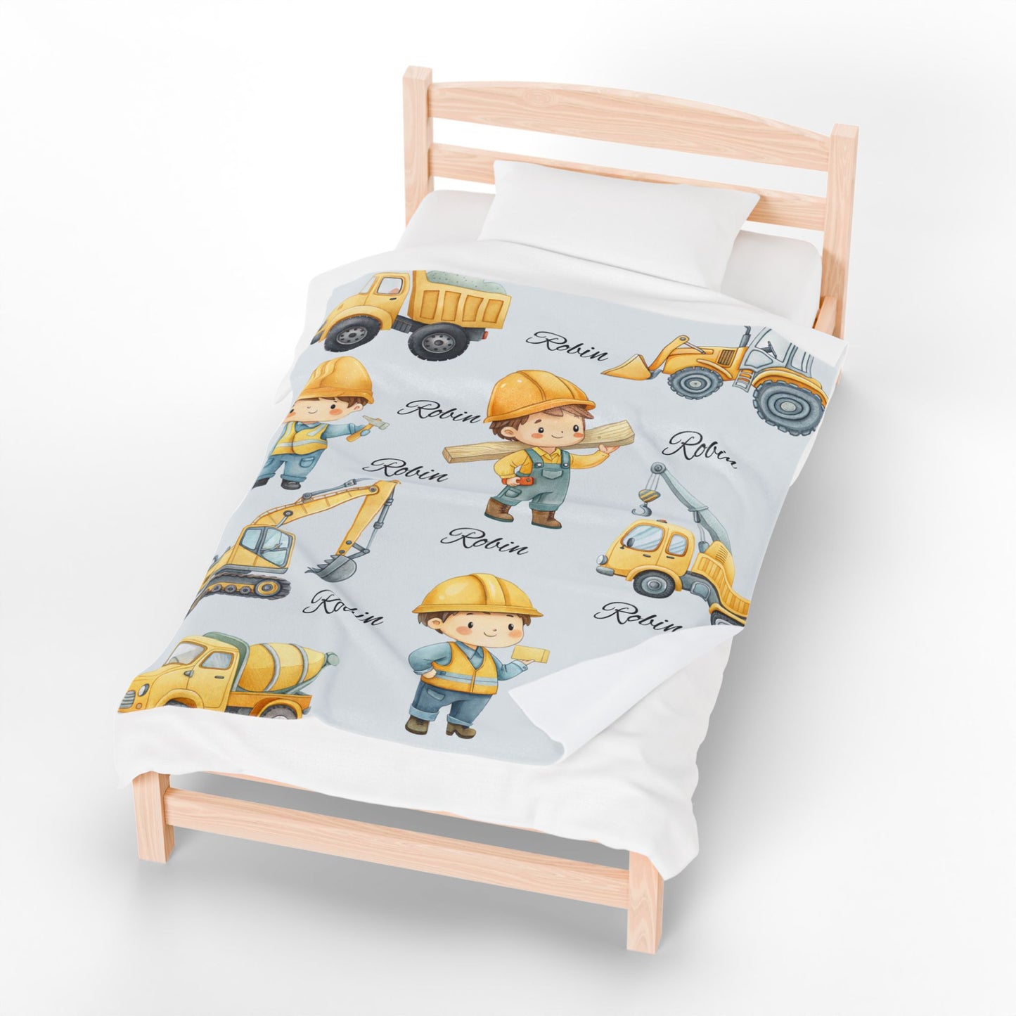 Kids' Construction-Themed Velveteen Plush Blanket