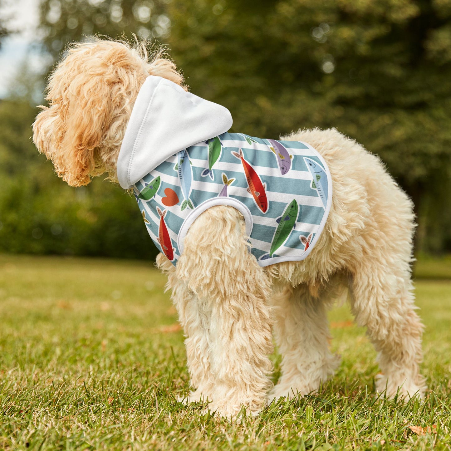 Pet Hoodie — Colorful Fish & Hearts Pattern Dog Hoodie