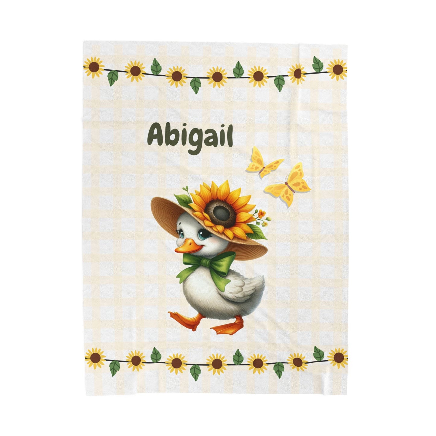 Customized Velveteen Plush Blanket with Sunflower Duck Design, Cozy Throw Blanket, Personalized Gift, Cute Nursery Decor, Baby Shower Gift