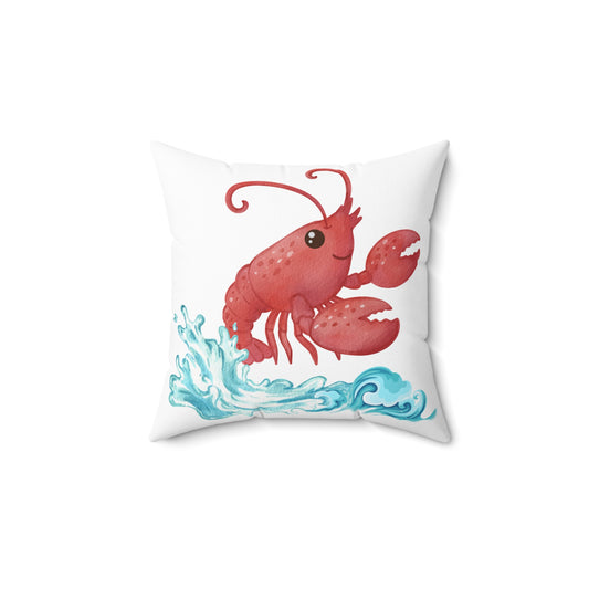 Cheerful red lobster emerging from stylized blue waves Spun Polyester Square Pillow