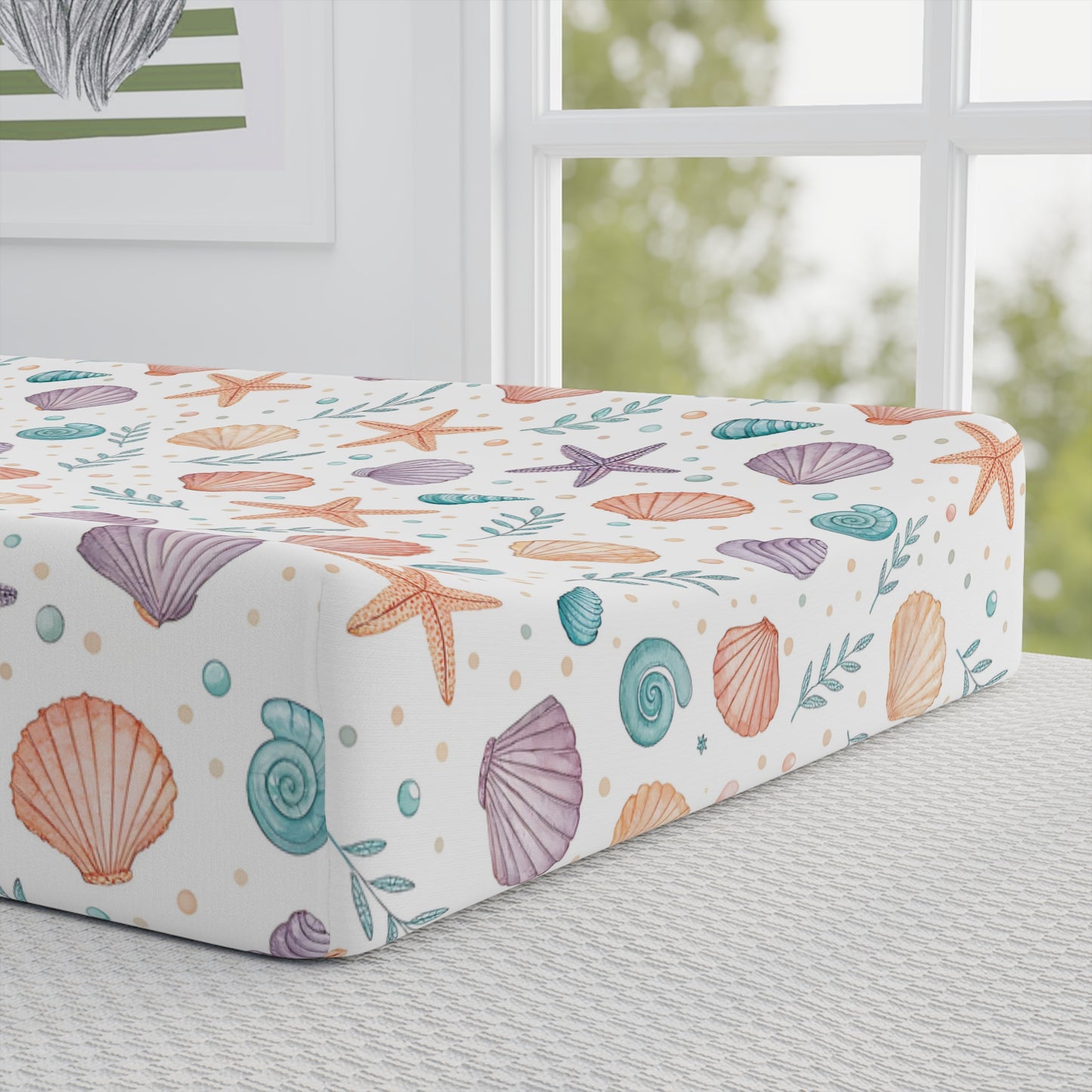 Mermaid Seashell Baby Changing Pad Cover – Personalized Nursery Waterproof Fitted Sheet