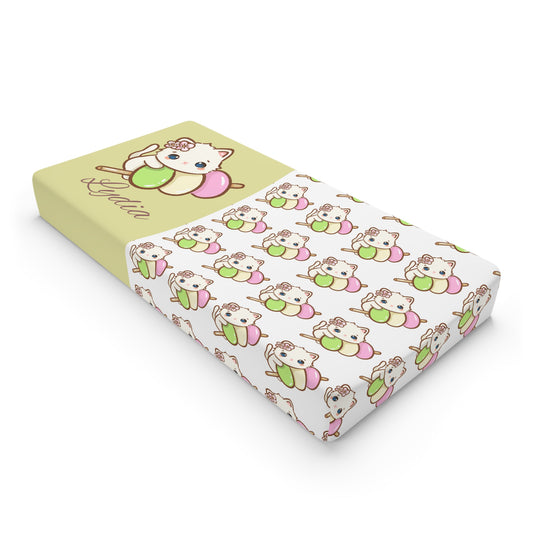 Cute Kitten Baby Changing Pad Cover — Soft Floral Cat Design, Personalized Nursery Accent