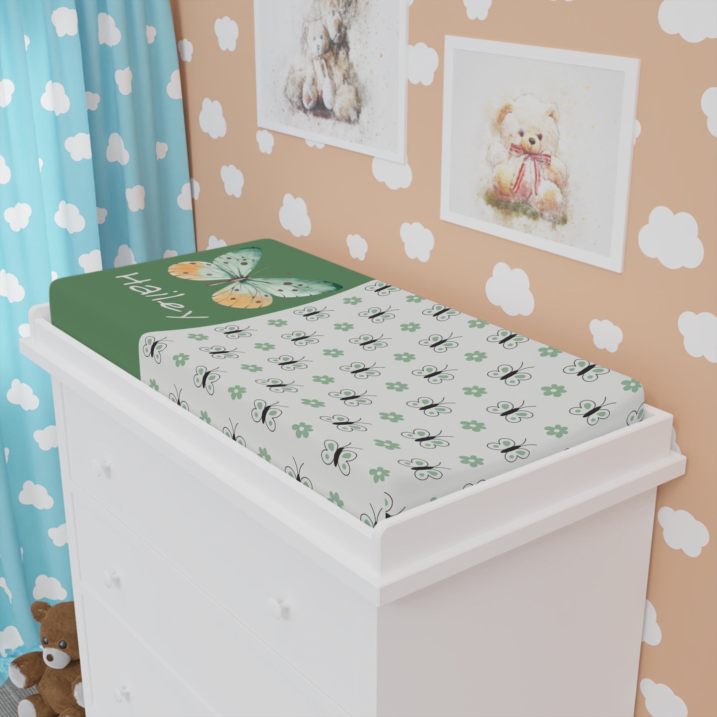 Butterfly Floral Baby Changing Pad Cover — Personalized Name Option