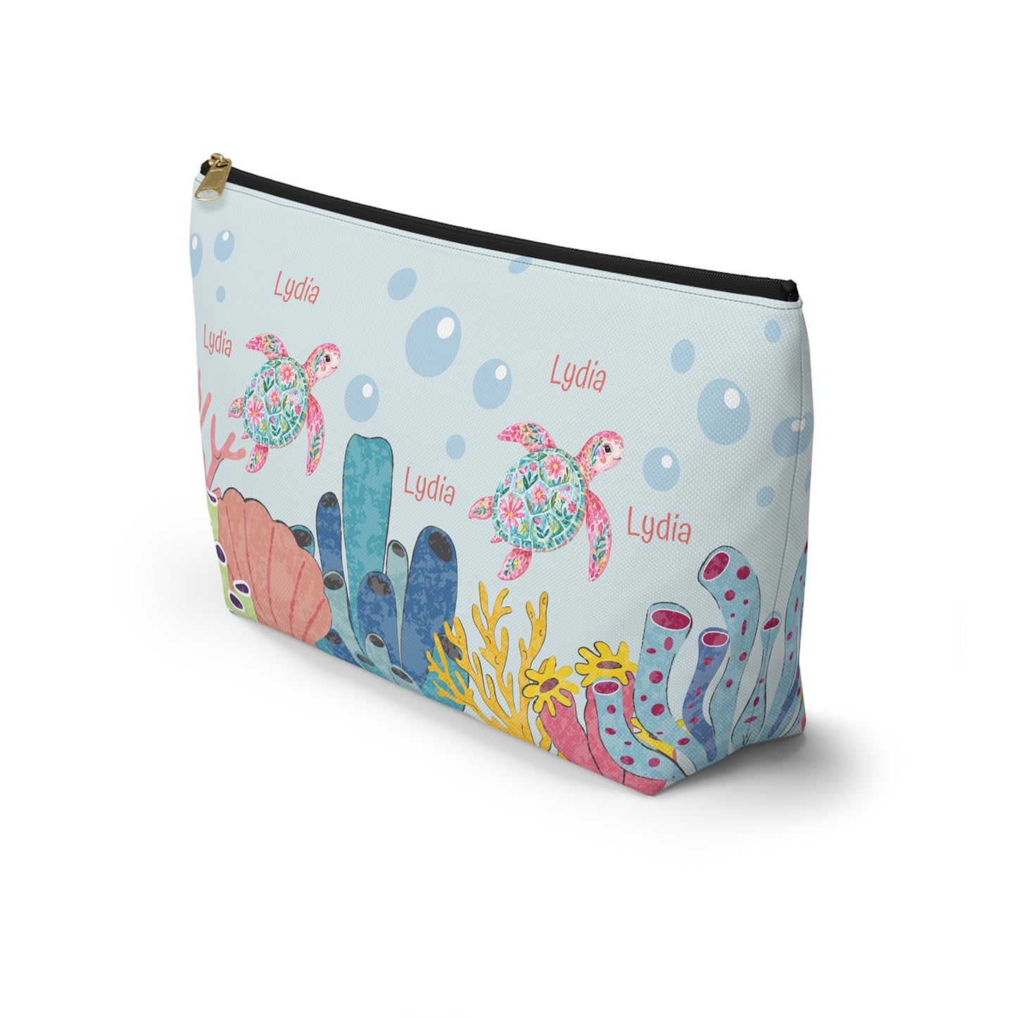 Personalized Sea Turtle Makeup Bag — Floral Turtle Cosmetic Pouch