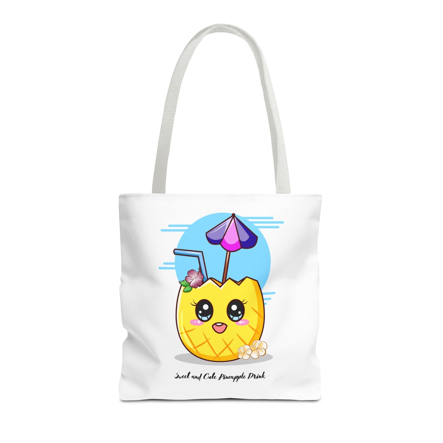 Pineapple Picnic Tote Bag — Cute Kawaii Tropical Drink Design