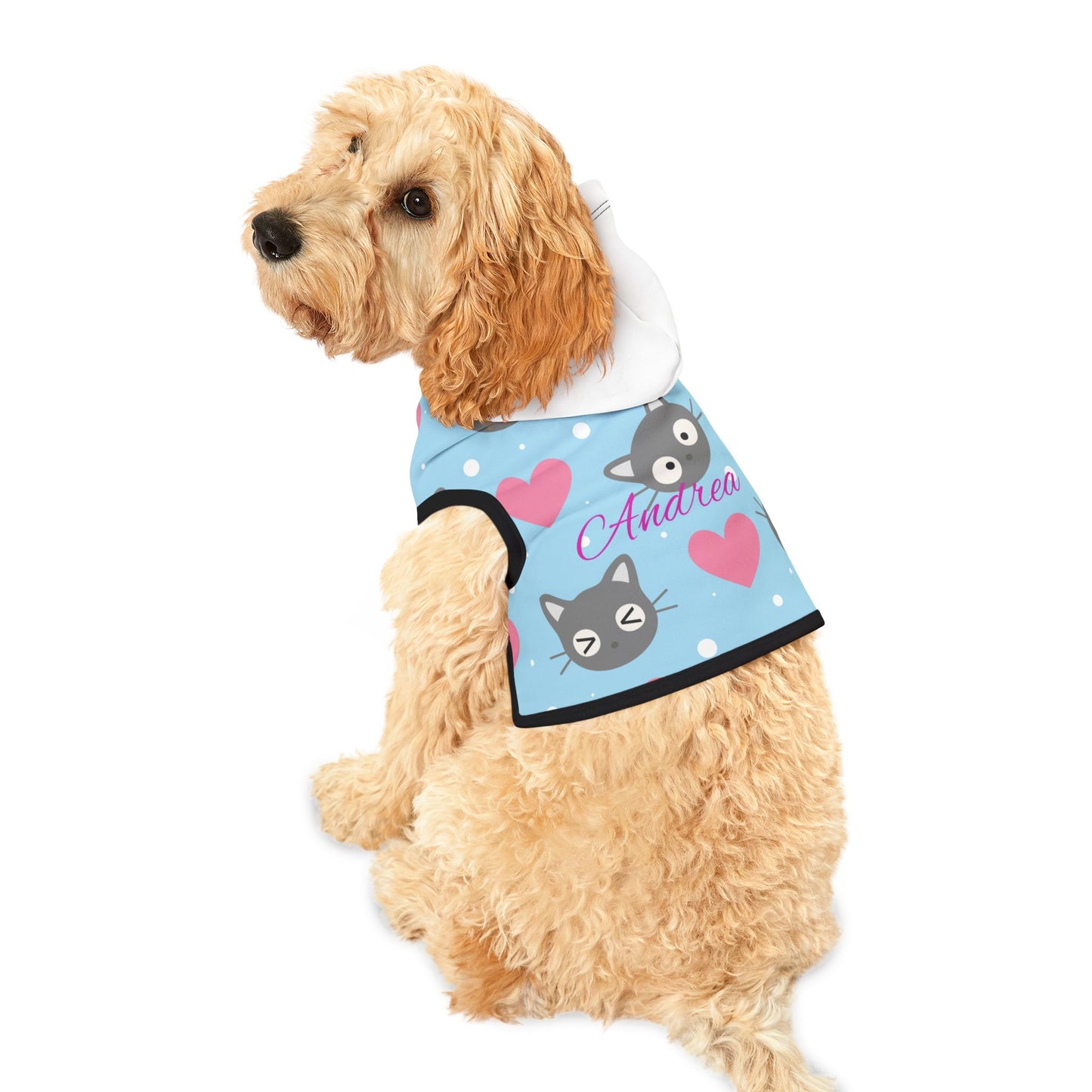 Personalized Cat Heart Pet Hoodie — Cute Blue Cat Pattern Dog & Cat Hoodie