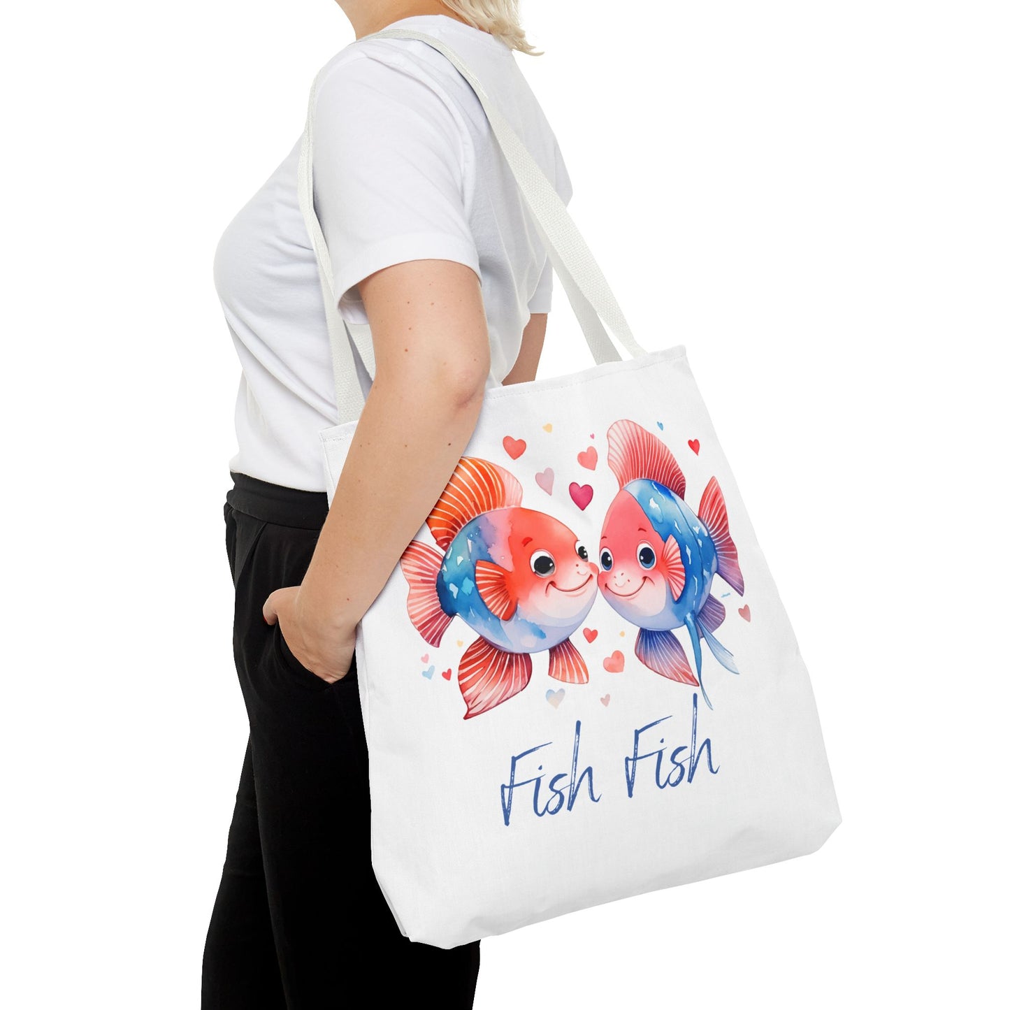 Cute Fish Couple Tote Bag — 'Fish Fish' Romantic Sea Life Beach Shopper