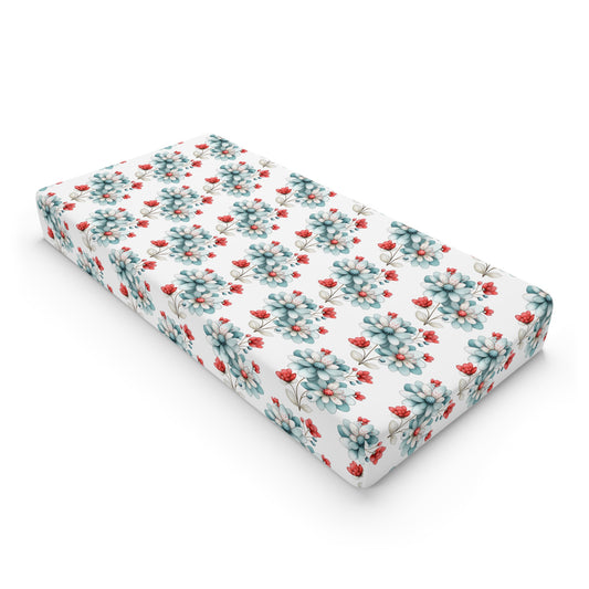 Floral Baby Changing Pad Cover — Watercolor Blue & Coral Blooms