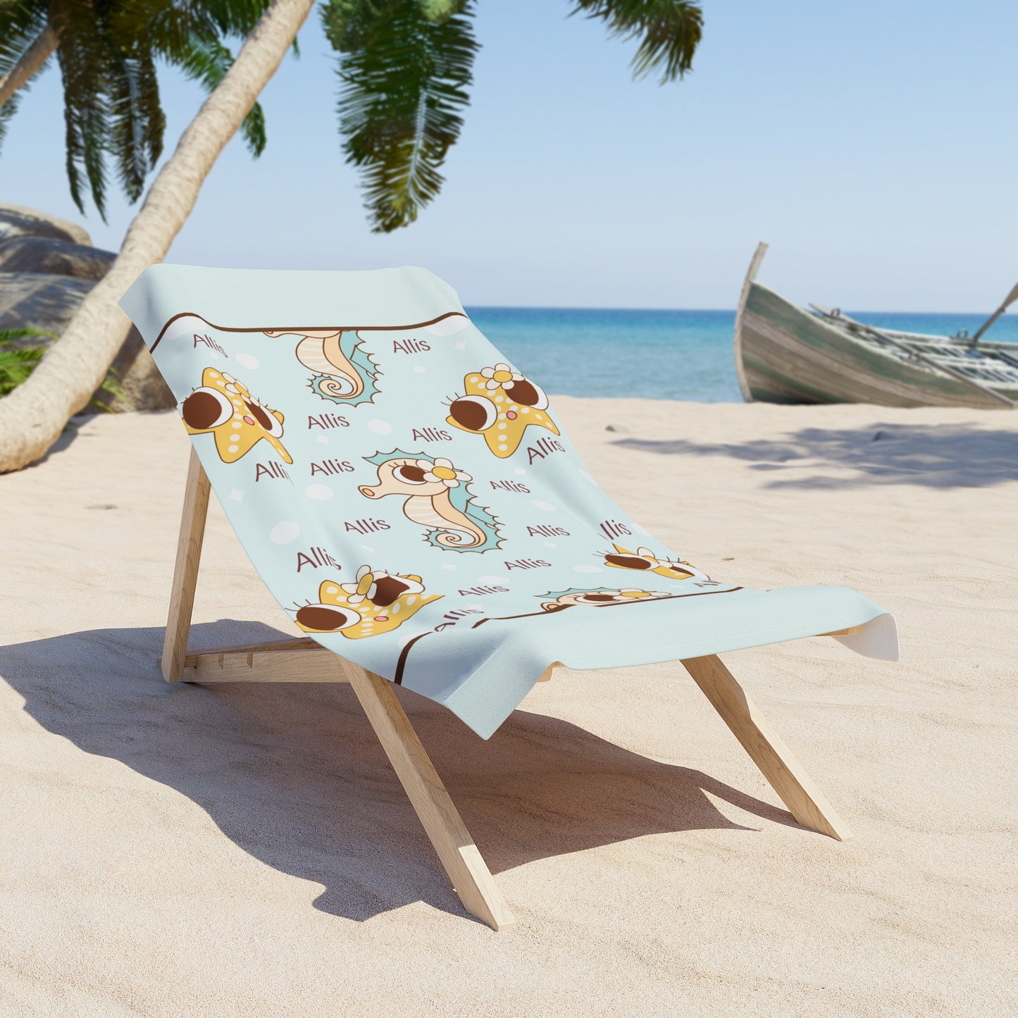 Personalized Cute Seahorse Beach Towel — Custom Name ‘Allis’