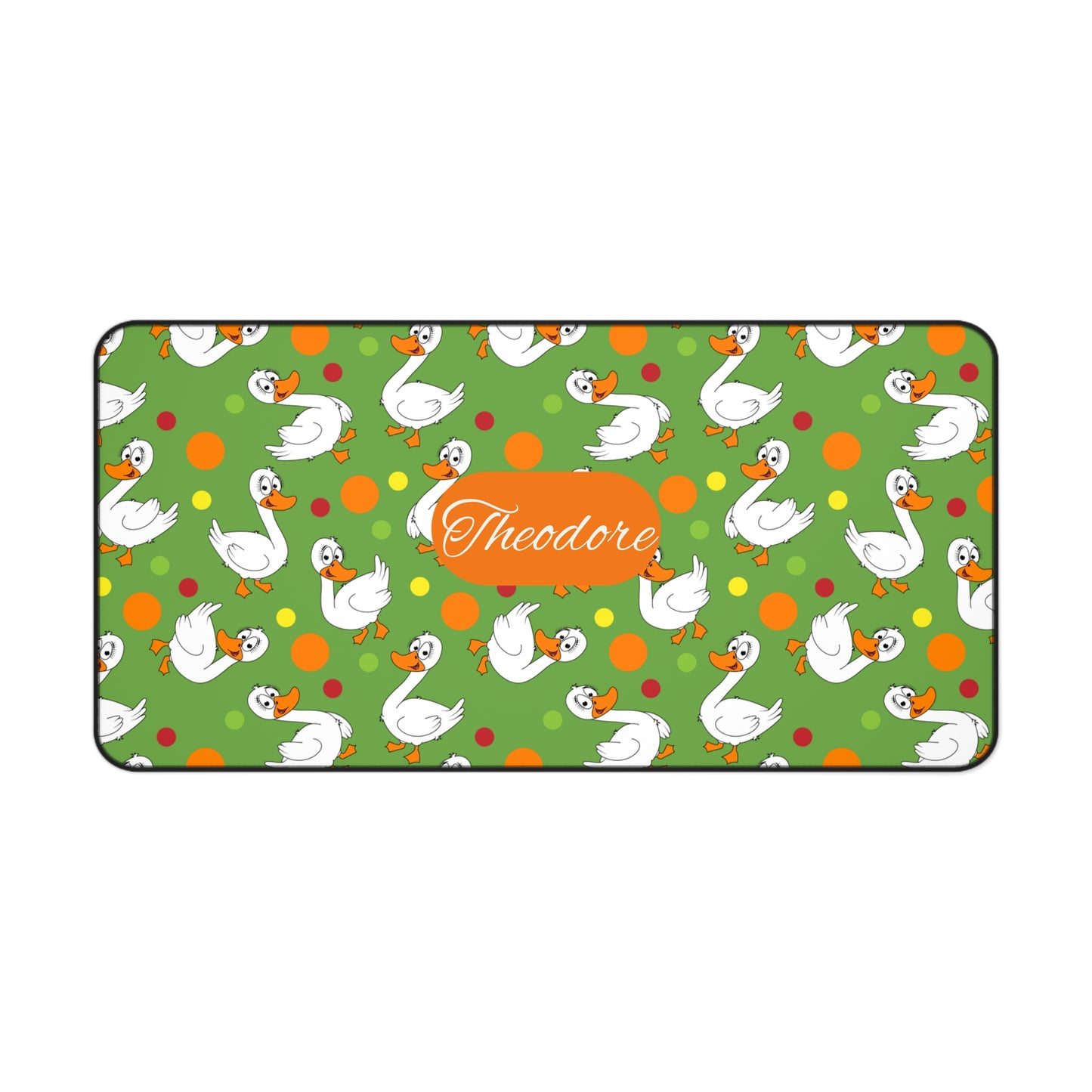 Swans & Dots Personalized Desk Mat — Custom Name Green Mouse Pad