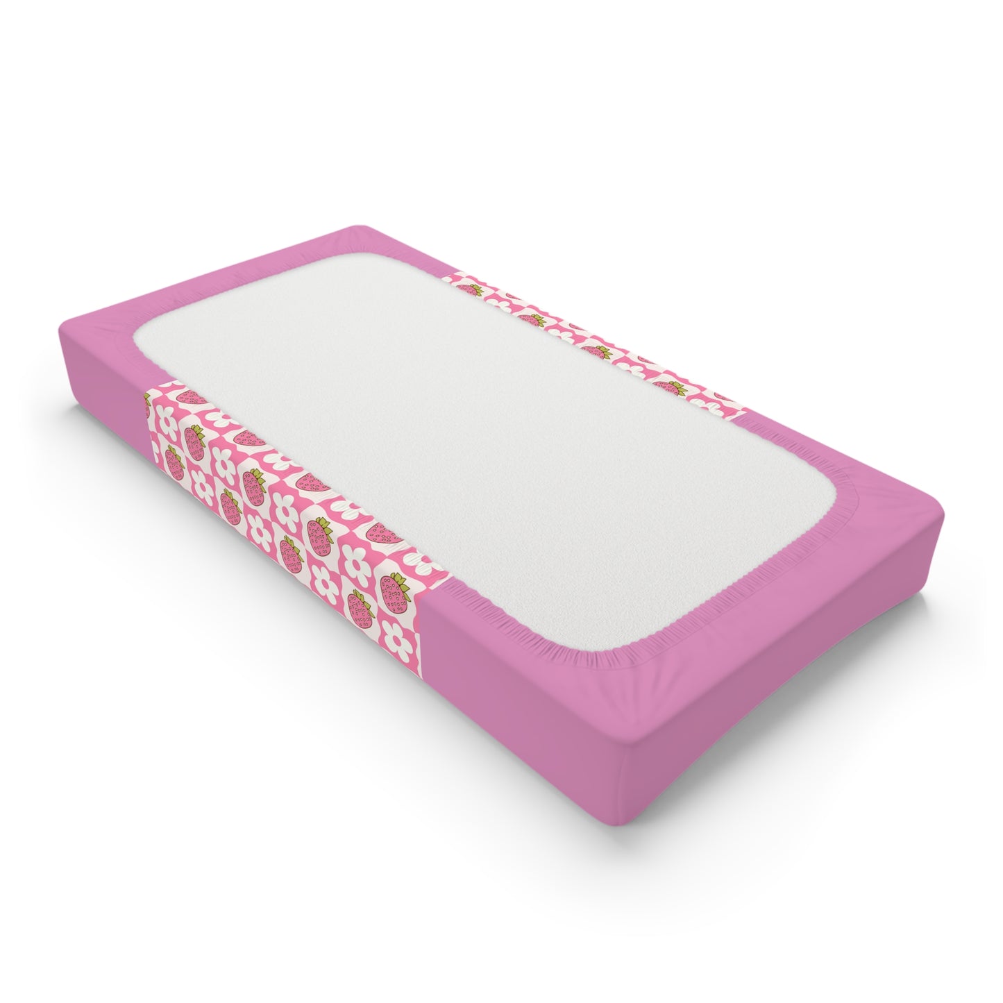Pink Floral Strawberry Changing Pad Cover — Personalized Baby Nursery Accessory
